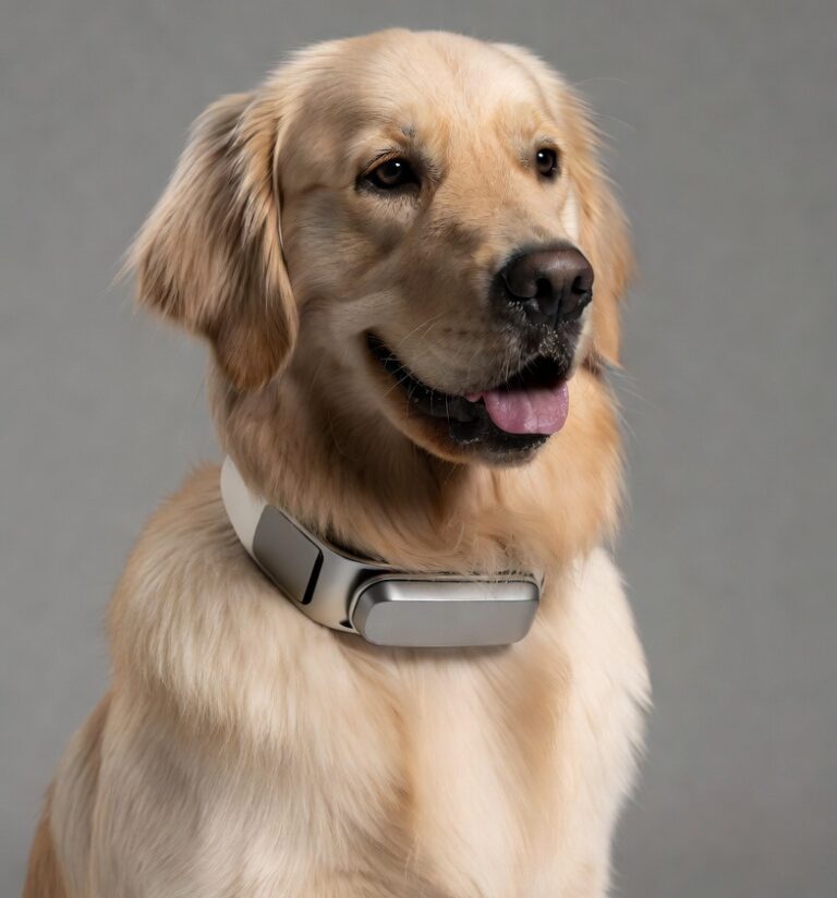 dog wearing smart collar for tracking and safety