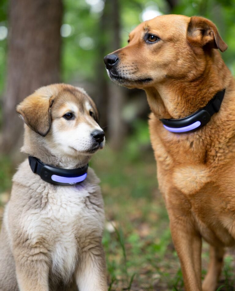 Puppy and Adult Dog Wearing smart collars