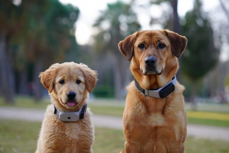 Puppy and Adult Dog wiearing Smart Collars