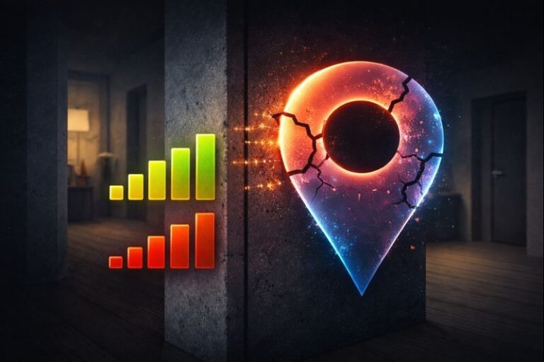 GPS dog collar accuracy indoors showing tracking signals weakening after passing through interior walls and concrete