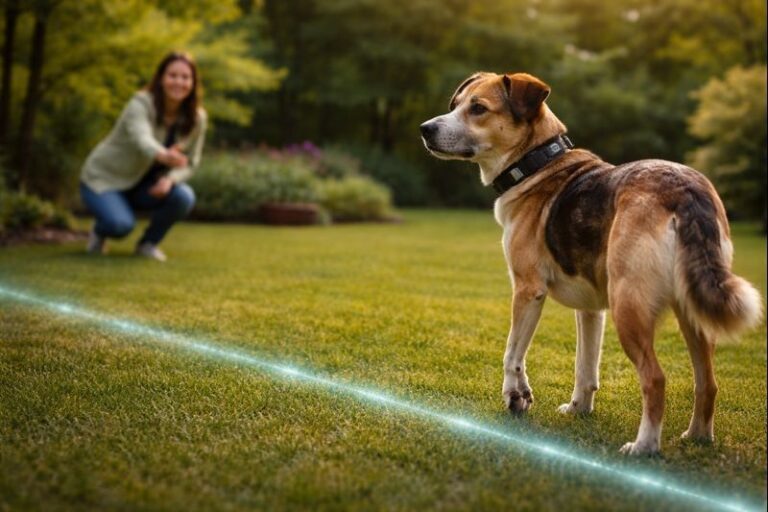 Illustrative image showing virtual fence training with GPS dog collars.