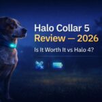 Halo Collar 5 review image showing dog with GPS collar at night