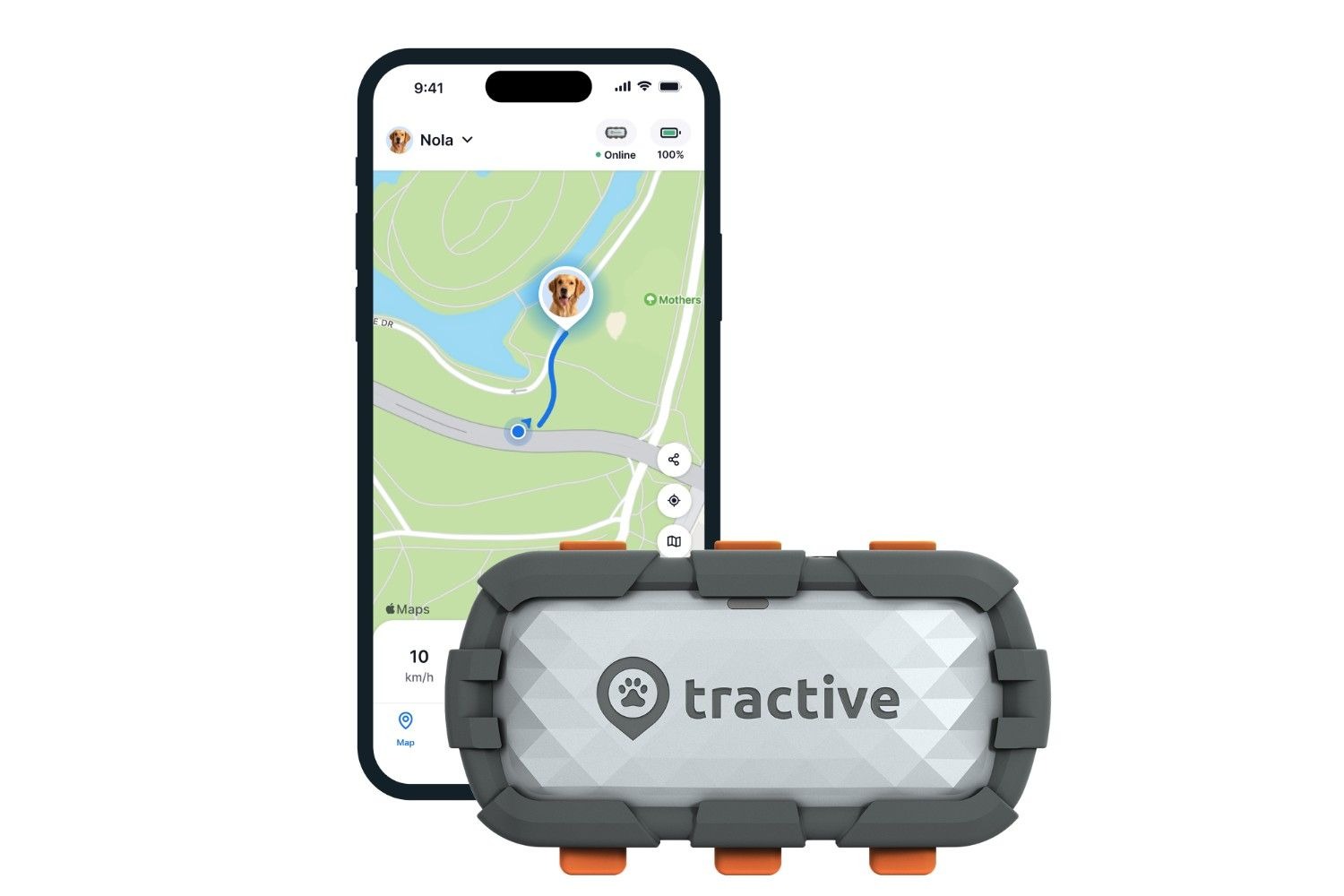 Tractive GPS collar Dog XL Adventure showing Tracker accuracy in mobile app