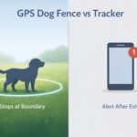 GPS dog fence vs GPS tracker comparison showing boundary containment vs alert notification